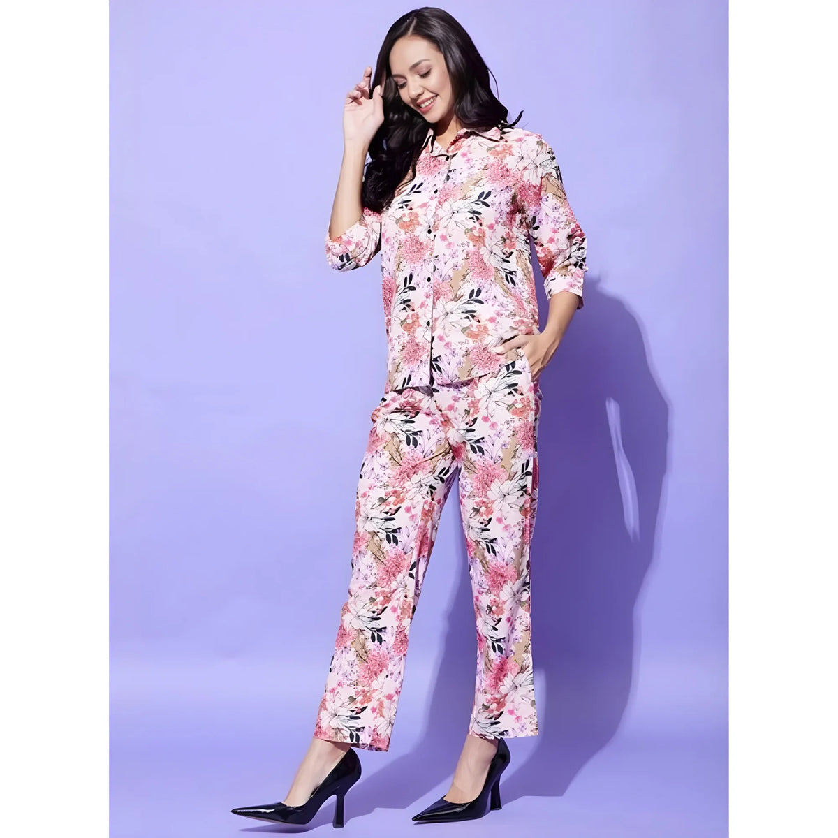 Women's Polyester Floral 3 4th Sleeve Co Ord Set (multicolor) | Women Signature Collection