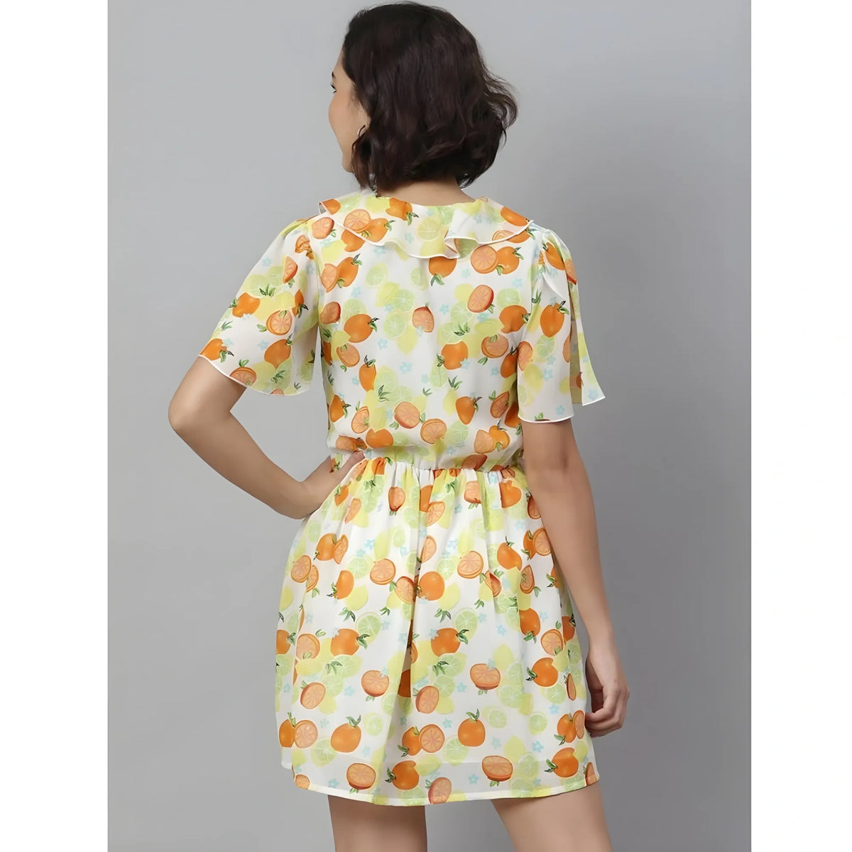 Women's Polyester Printed Flutter Above Knee Dress (yellow Orange) | Women Signature Collection