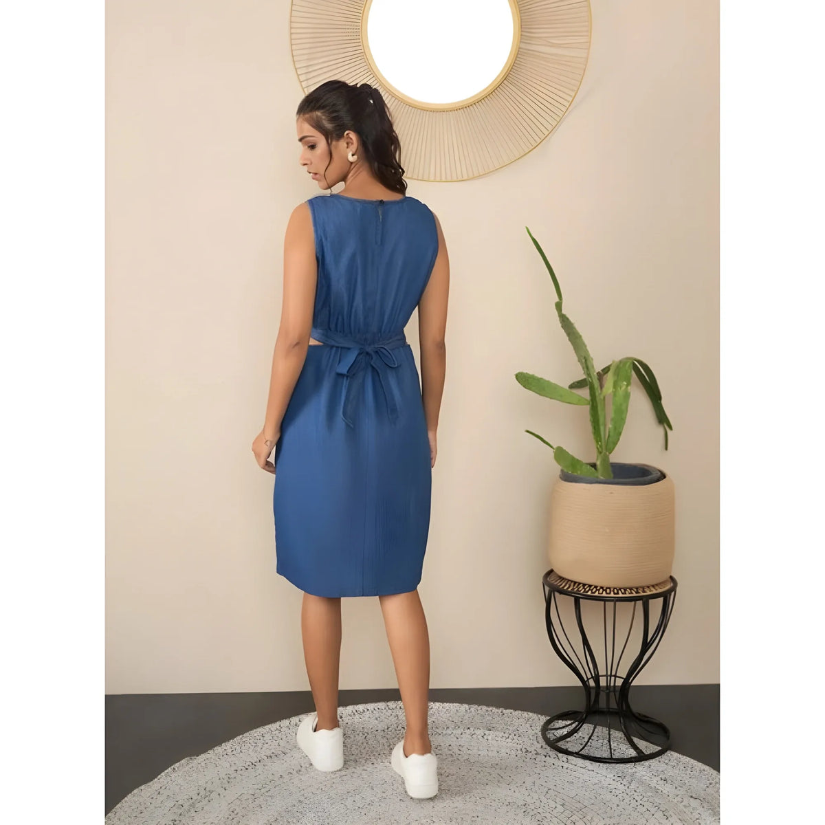 Women's Denim Solid Sleeveless Dress (blue) | Women Signature Collection