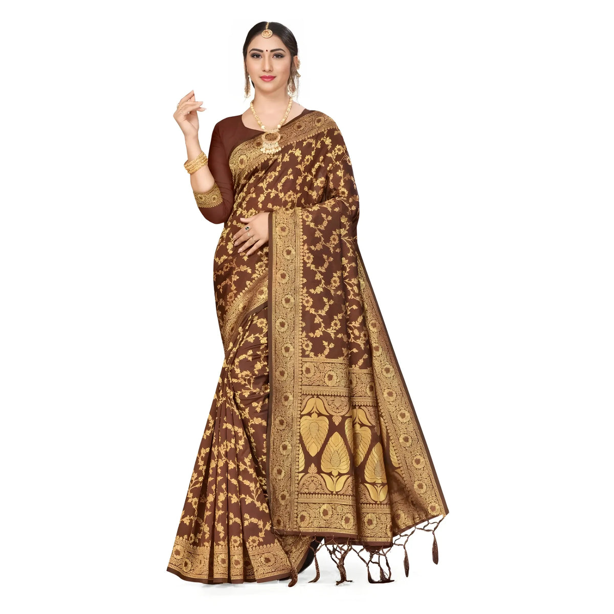 Women's Banarasi Silk Saree With Blouse (coffee, 5 6mtrs) | Women Signature Collection