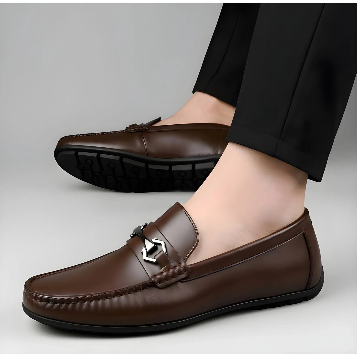 Umber Men's Synthetic Leather Solid Slip-On Casual Loafers With Metal Bit