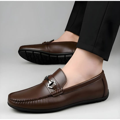 Umber Men's Synthetic Leather Solid Slip-On Casual Loafers With Metal Bit