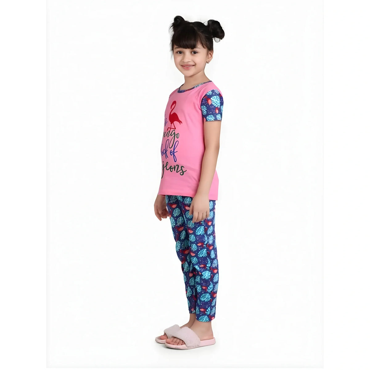 Girl's Cotton Hosiery Printed Night Suit Set (pink Blue) | Kids Signature Collection