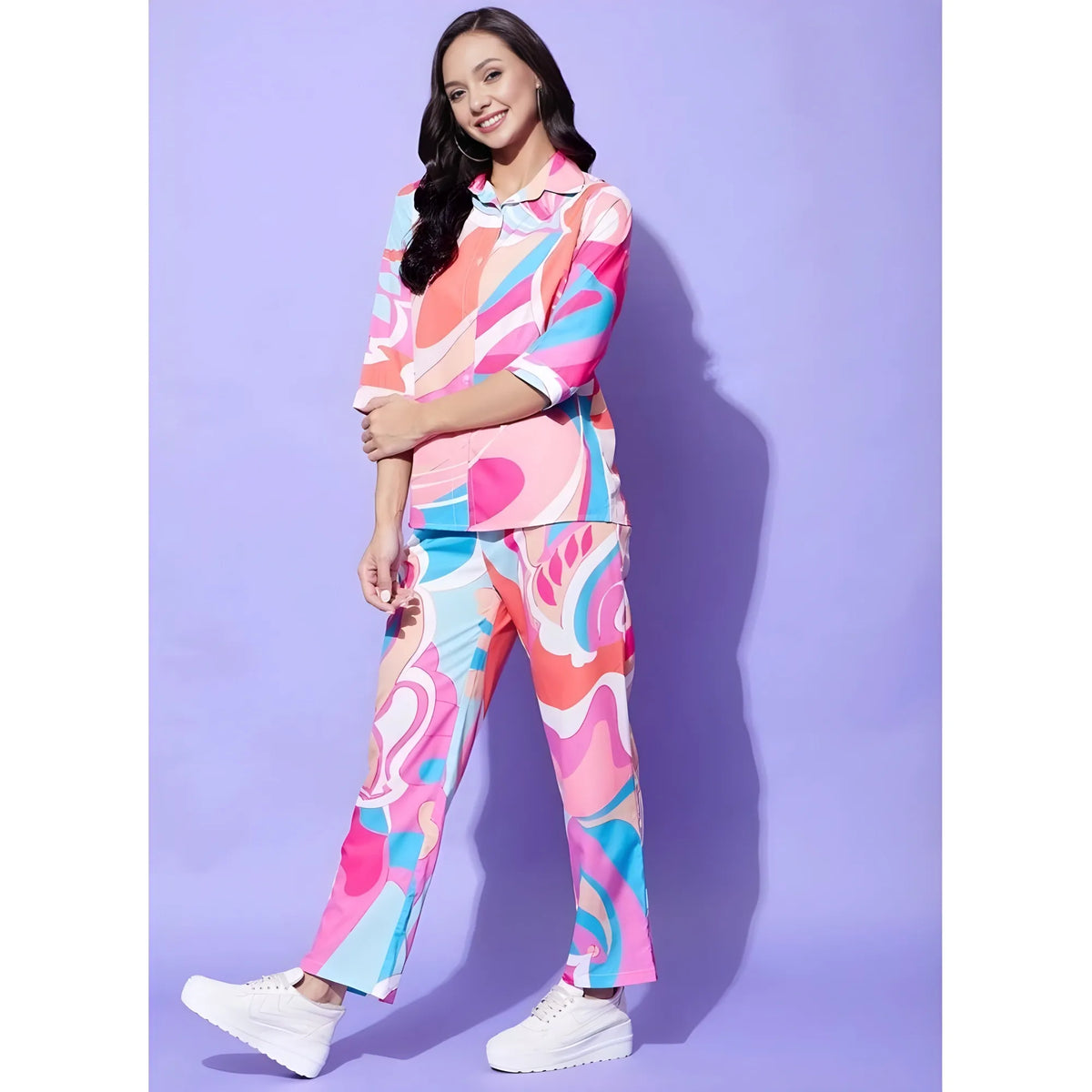 Women's Polyester Printed 3 4th Sleeve Co Ord Set (multicolor) | Women Signature Collection