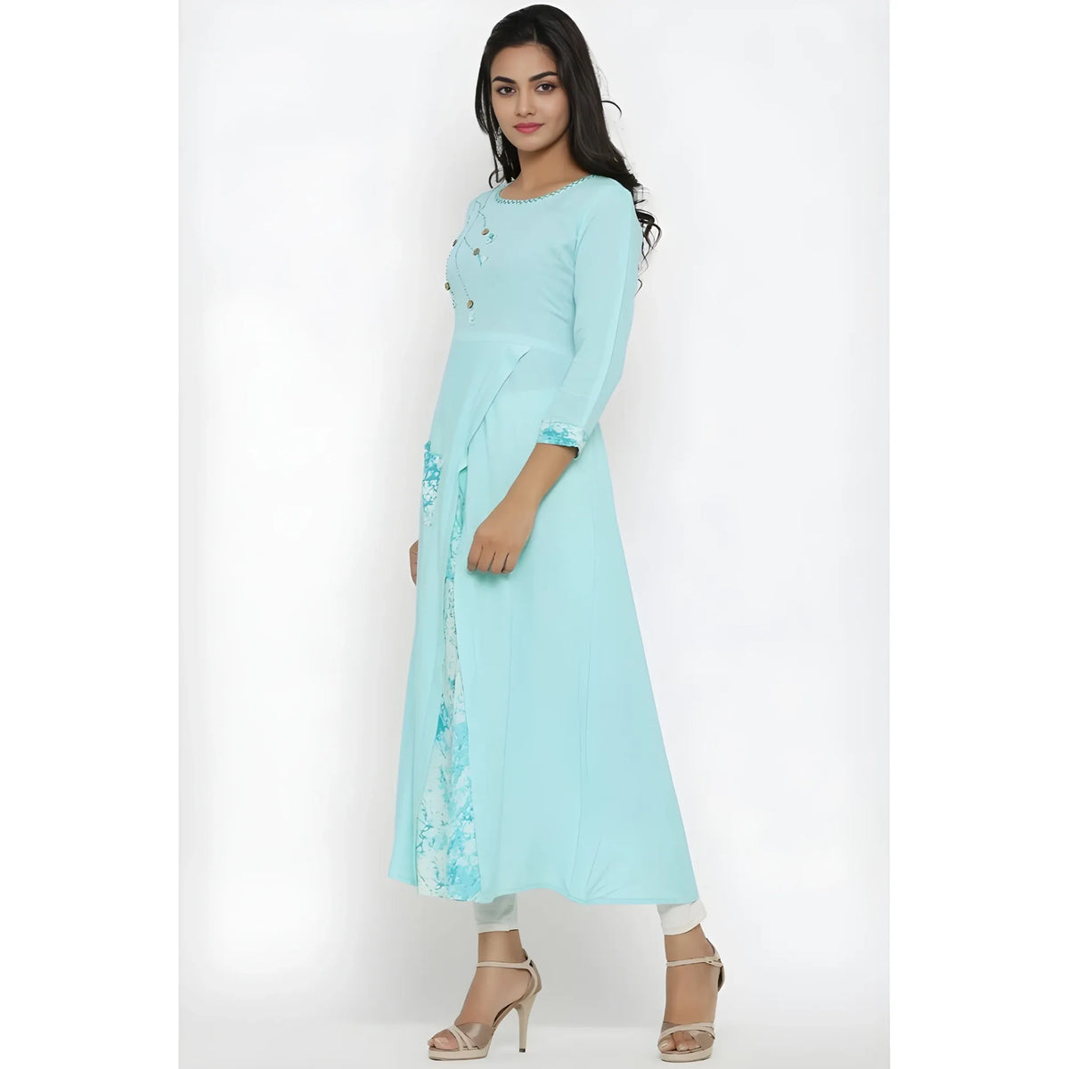Women's Casual 3/4 Th Sleeve Embroidery Rayon Kurti (sky Blue) | Women Signature Collection