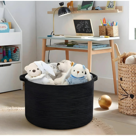 Cotton Pack Of_1 14x12 Inch Storage Basket For Clothes With Out Lid (Black)
