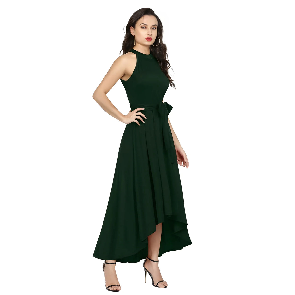 Women's Polyster Solid Halter Neck Sleeveless Dress (green) | Women Signature Collection