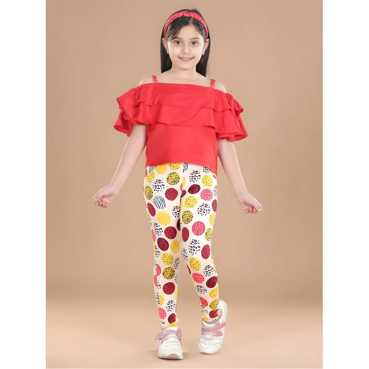 Girl's Cotton Lycra Floral Elasticated Jeggings (Multicolor)