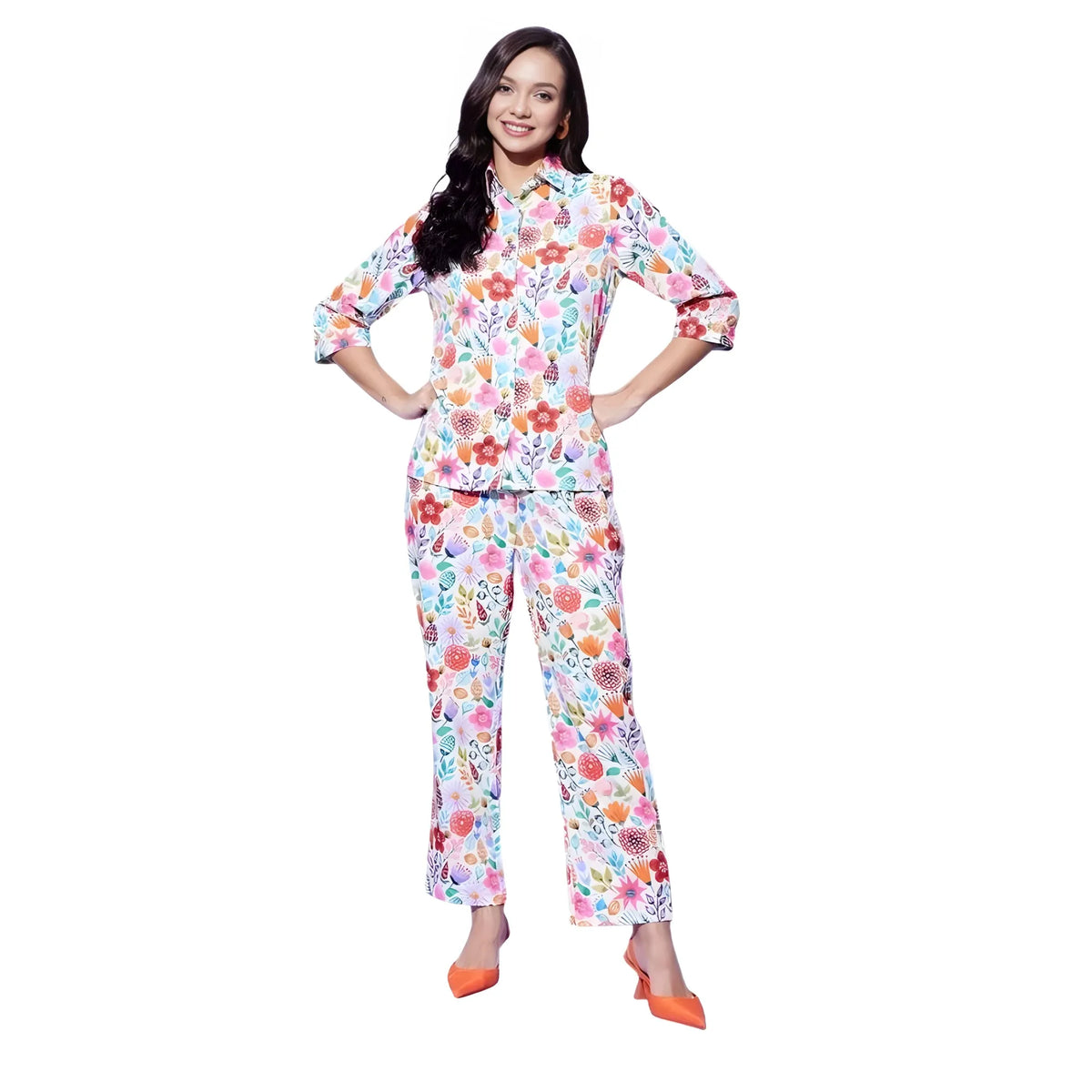 Women's Polyester Floral 3 4th Sleeve Co Ord Set (multicolor) | Women Signature Collection