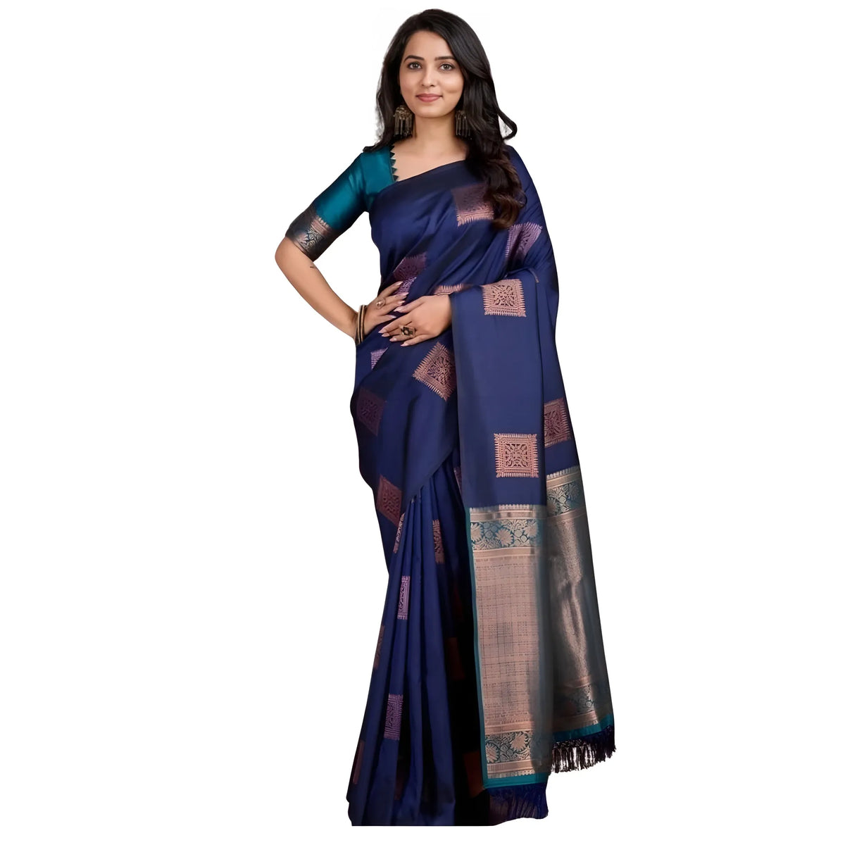 Women's Silk Printed Saree With Unstitched Blouse 5.5mtr (navy Blue) | Women Signature Collection