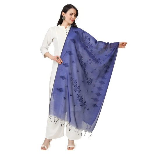 Women's Cotton Embroidered Dupatta (Blue, Length:  2.25 to 2.50 Mtr)