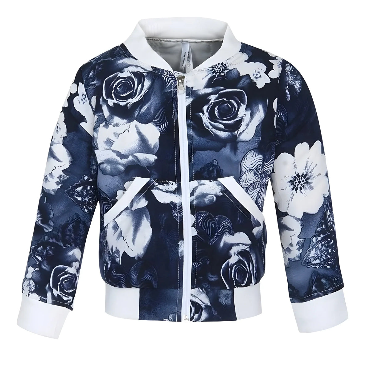 Girl's Polyester Printed Long Sleeves Bomber Jacket (white Blue) | Kids Signature Collection