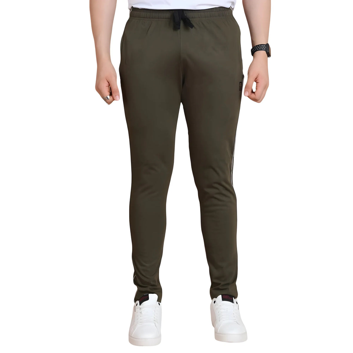 Men's Casual Cotton Striped Full Length Track Pant (olive) | Men Signature Collection