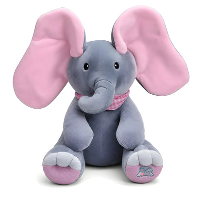 Rose Essential Wool Peek-a-Boo Musical Elephant Plush Toy