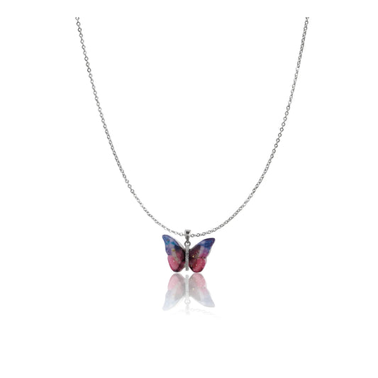 Women's Stainless Steel Colorful Butterfly Pendent Dailywear chain (Silver Plated)