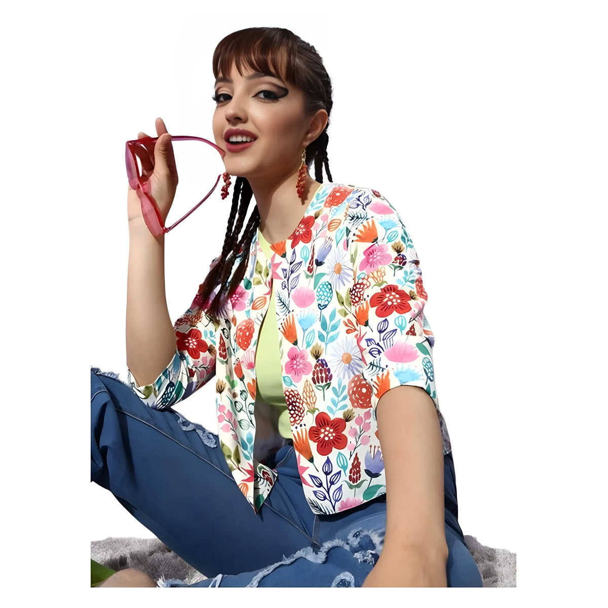 Women's Polyester Floral 3 4th Sleeves Shrug (multicolor) | Women Signature Collection