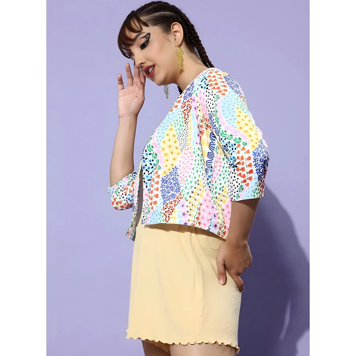Women's Polyester Floral 3 4th Sleeves Shrug (multicolor) | Women Signature Collection