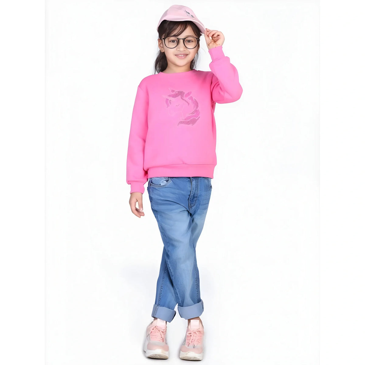Girl's Fleece Embellished Long Sleeves Sweatshirt (pink) | Kids Signature Collection