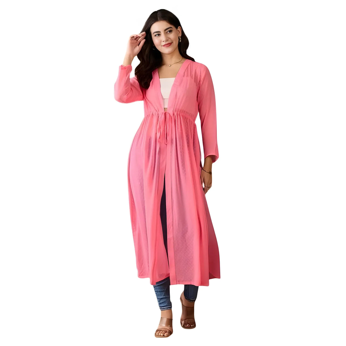 Women's Chiffon Self Design Long Sleeves Shrug (pink) | Women Signature Collection