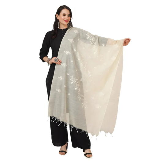 Women's Cotton Embroidered Dupatta (Off-White, Length:  2.25 to 2.50 Mtr)