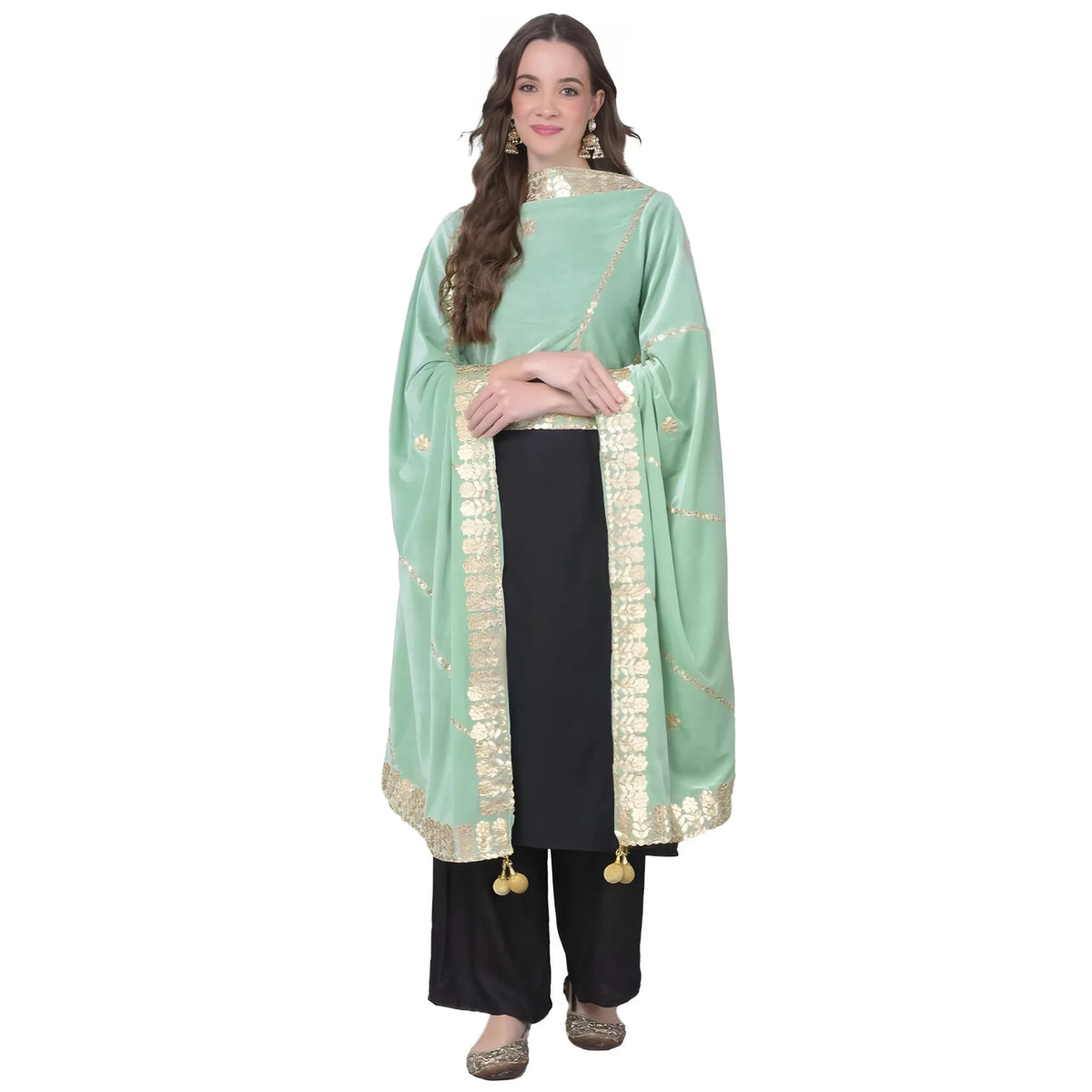 Women's Velvet Gotta Patti Dupatta (sea Green, Length: 2.25 To 2.50 Mtr) | Women Signature Collection