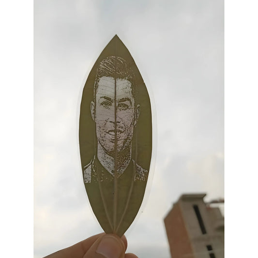 Custom Engraved Leaf Art – Football Icon Portrait on Natural Lea