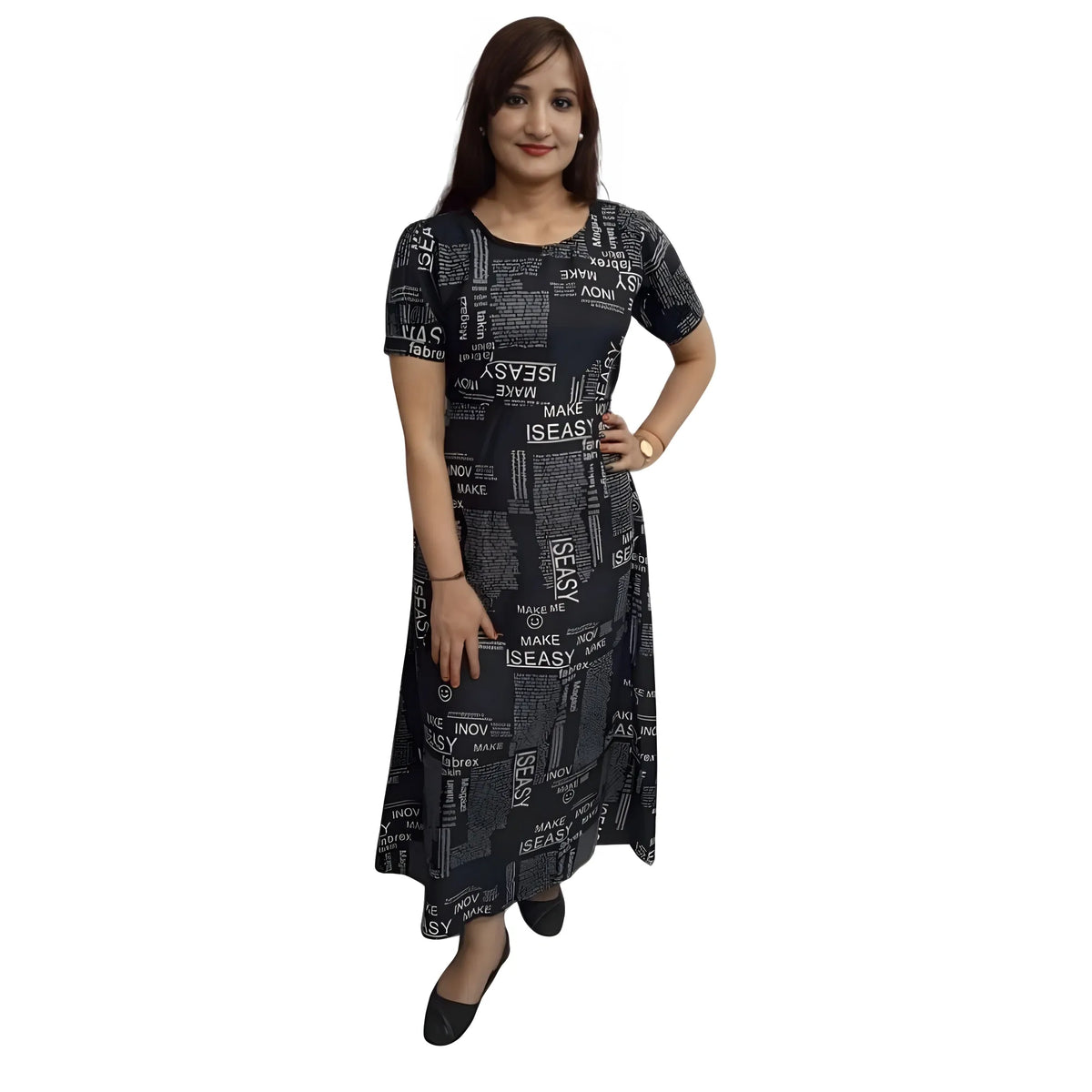 Women's Casual Crepe Half Sleeves Dress (Black)