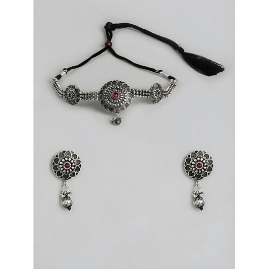 Women's Rose Gold Plated Alloy Necklace &amp; Earings Set (Silver)